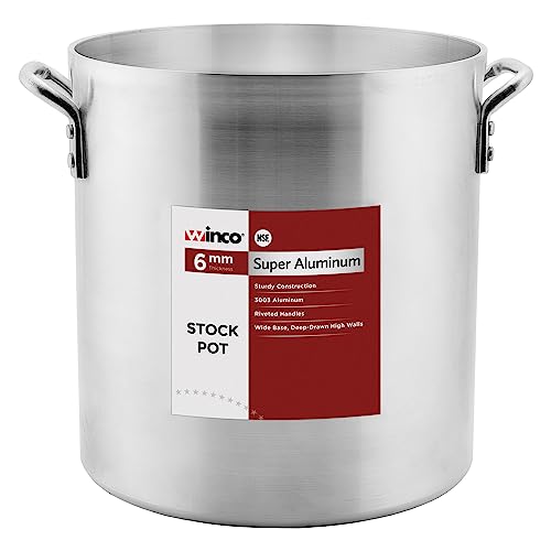 Winco USA Super Aluminum Stock Pot, Extra Heavy Weight, 80 Quart, Aluminum