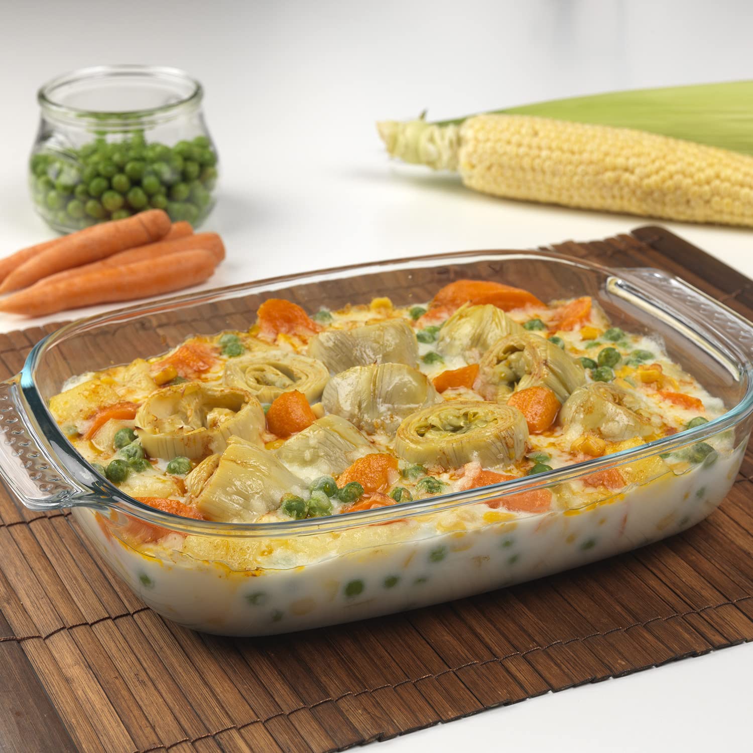 シナジートレーディング Synergy Trading Pyrex Heat Resistant Glass Container, Rectangular Roaster, Gratin Dish, Quiche, Oven, Microwave Safe, 0.4 gal (1.4 L), Square