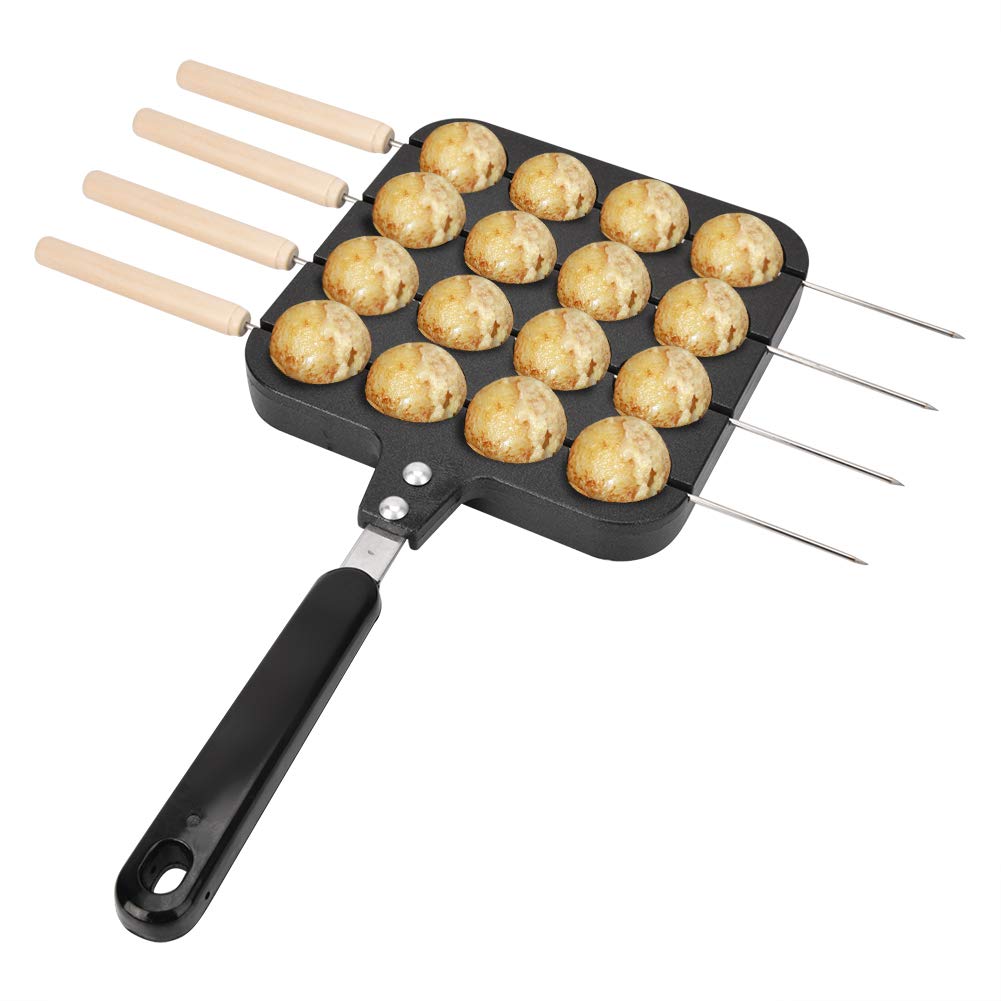 Takoyaki Grill Pan Plate, Non-Stick Solid Takoyaki Tray with 4 Baking Needle for Takoyaki and Round Pancakes