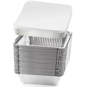 kingzak silver aluminum foil square pans with board lids - 9" x 9" (10 pcs) | heavy-duty reusable party pans for catering & buffet events