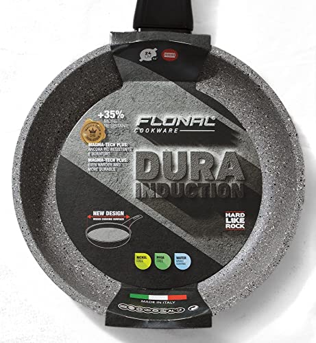 FLONAL Dura Induction Frying Pan Stone Effect Aluminum, 11.08-inches, Clear