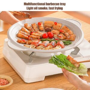 plplaaoo Korean BBQ Grill Pan,Non-stick Grill Circular BBQ Grill Pan,Griddle Pan,White 12.6 In Grill Plate for Induction Cooker,Kitchen Gadgets, for Home, Camping and Outdoor Griddle