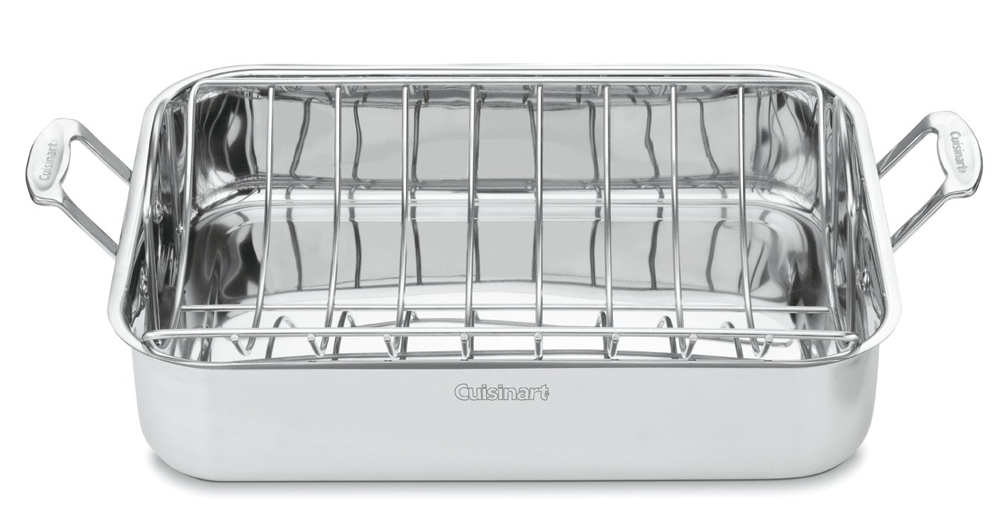 Cuisinart 77-412P1 Piece 12-Quart Chef's-Classic-Stainless-Cookware-Collection, Pasta/Steamer Set (4-Pc.) & 7117-16UR Chef's Classic 16-Inch Rectangular Roaster with Rack, Stainless Steel