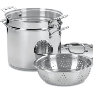 Cuisinart 77-412P1 Piece 12-Quart Chef's-Classic-Stainless-Cookware-Collection, Pasta/Steamer Set (4-Pc.) & 7117-16UR Chef's Classic 16-Inch Rectangular Roaster with Rack, Stainless Steel