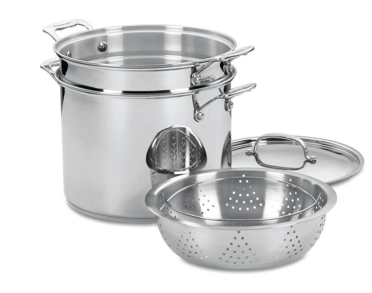 Cuisinart 77-412P1 Piece 12-Quart Chef's-Classic-Stainless-Cookware-Collection, Pasta/Steamer Set (4-Pc.) & 7117-16UR Chef's Classic 16-Inch Rectangular Roaster with Rack, Stainless Steel