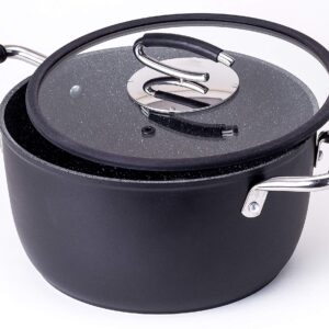 Vesuvio Ceramic Coated Nonstick Cookware, 3-Pack Bundle: Frying Pan, 9.5 Inch | 3 Quart Nonstick Sauce Pan with Oven Safe Glass Lid | 5 Quart Dutch Oven Stock Pot with Oven Safe Glass Lid
