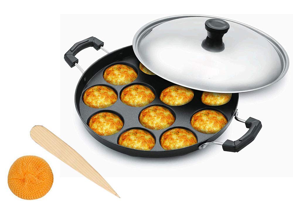 Big Christmas Gift Appam Patra Paniyaram Non Stick Pan, Nonstick Appam Pan, Appa Chetty Paniyaram Pan Patra, Non Stick Pan With Stainless Steel Lid