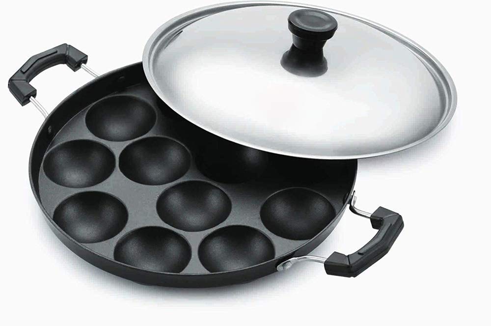 Big Christmas Gift Appam Patra Paniyaram Non Stick Pan, Nonstick Appam Pan, Appa Chetty Paniyaram Pan Patra, Non Stick Pan With Stainless Steel Lid