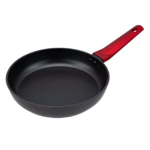 hamilton beach aramco skillet frying pan,12-inch, nonstick pfoa-free coating, high performance forged aluminum, induction compatible, stay-cool bakelite handle, large size, black with red handle