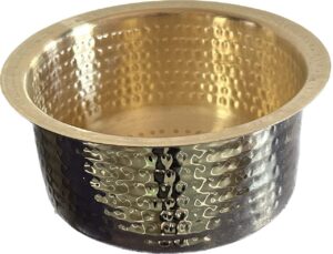 muke® brass hammered patila, brass tope, brass cookware, patila, round heavy bottom tapeli, bhagona (1.5 liter)