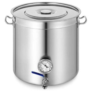 aizyr home brewery machine heavy duty stainless steel stock pot with lid, valve, thermometer stock pot cookware boiling bucket container,35x35cm