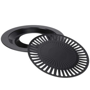 korean traditional bbq grill pan, black nonstick grill pan, smokeless round grill pan household barbecue pan indoor iron barbecue pan bbq roasting tray kitchen utensils