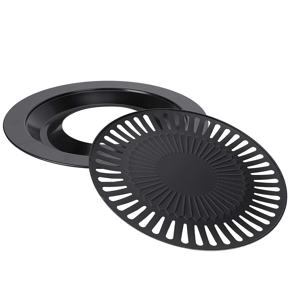 Korean Traditional BBQ Grill Pan, Black Nonstick Grill Pan, Smokeless Round Grill Pan Household Barbecue Pan Indoor Iron Barbecue Pan BBQ Roasting Tray Kitchen Utensils