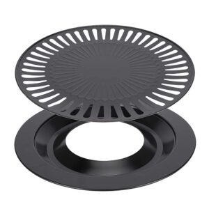 Korean Traditional BBQ Grill Pan, Black Nonstick Grill Pan, Smokeless Round Grill Pan Household Barbecue Pan Indoor Iron Barbecue Pan BBQ Roasting Tray Kitchen Utensils