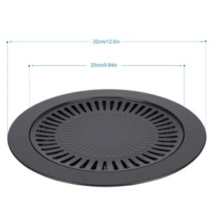 Korean Traditional BBQ Grill Pan, Black Nonstick Grill Pan, Smokeless Round Grill Pan Household Barbecue Pan Indoor Iron Barbecue Pan BBQ Roasting Tray Kitchen Utensils