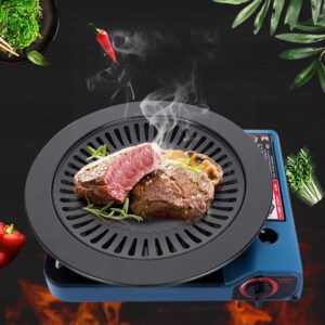 Korean Traditional BBQ Grill Pan, Black Nonstick Grill Pan, Smokeless Round Grill Pan Household Barbecue Pan Indoor Iron Barbecue Pan BBQ Roasting Tray Kitchen Utensils