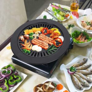 Korean Traditional BBQ Grill Pan, Black Nonstick Grill Pan, Smokeless Round Grill Pan Household Barbecue Pan Indoor Iron Barbecue Pan BBQ Roasting Tray Kitchen Utensils