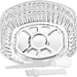 Nicole Fantini Extra Large Heavyduty Disposable Durable Turkey Roaster Aluminum Pans, Oval Shape for Chicken, Meat, Brisket, Roasting, Baking, Recyclable ALONG WITH ONE FREE 3PCS BASTING SET: 2 Pans