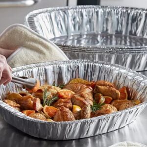 Nicole Fantini Extra Large Heavyduty Disposable Durable Turkey Roaster Aluminum Pans, Oval Shape for Chicken, Meat, Brisket, Roasting, Baking, Recyclable ALONG WITH ONE FREE 3PCS BASTING SET: 2 Pans