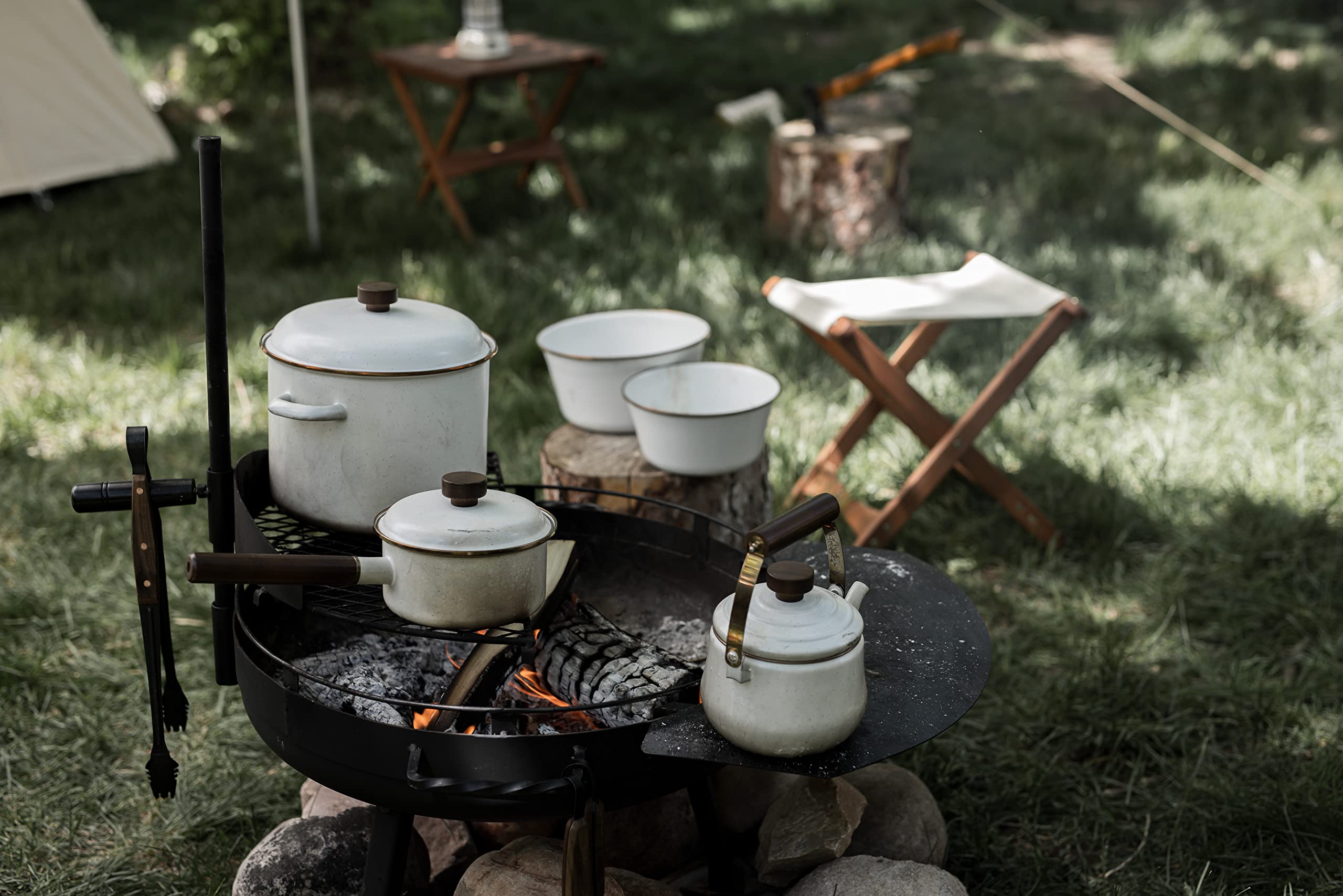 Barebones Enamel Saucepan/steelpan - Steel Cooking Pot For In The Kitchen And Camping, Durable Suace Pan With Lid