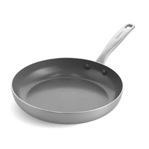 greenpan chatham tri-ply stainless steel healthy ceramic nonstick 10" frying pan skillet, pfas-free, induction suitable, dishwasher safe, silver