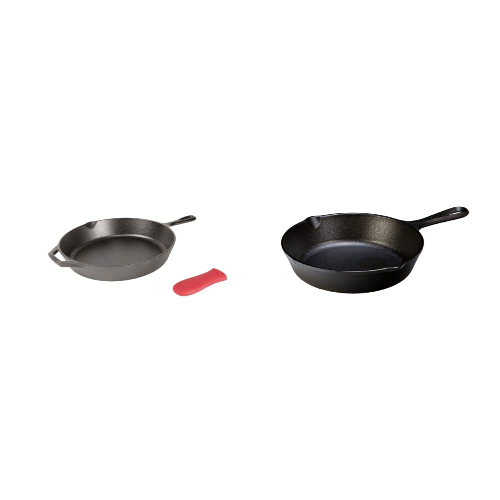 Lodge Cast Iron Skillet with Handle Holder and Pre-Seasoned Skillet Bundle, 12 Inch and 8 Inch