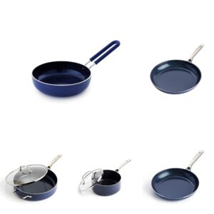 blue diamond cookware mini egg pan, frying pan, fry pan, saucepan with lid 2 qt, sauté pan with lid, knife set, 3 piece, and