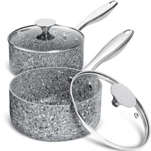 MICHELANGELO Saucepan Set with Lid, Nonstick 1Qt & 2Qt Nonstick Sauce Pan Set with Lid, Small Pot with Lid, Nonstick Granite Saucepan Set & Frying Pan Set with Lid 8"+10