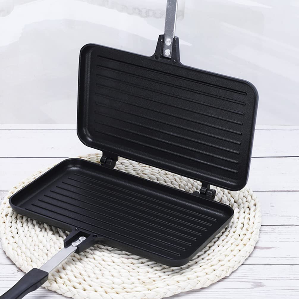 Hemoton Breakfast Sandwich Maker Double- sided Frying Pan, Non- stick Coating Grill Pan- Foldable Grill Frying Pan with - Handles for Bread Toast Breakfast Pancake Double Sided Pan