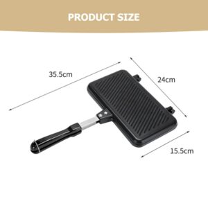 Hemoton Breakfast Sandwich Maker Double- sided Frying Pan, Non- stick Coating Grill Pan- Foldable Grill Frying Pan with - Handles for Bread Toast Breakfast Pancake Double Sided Pan