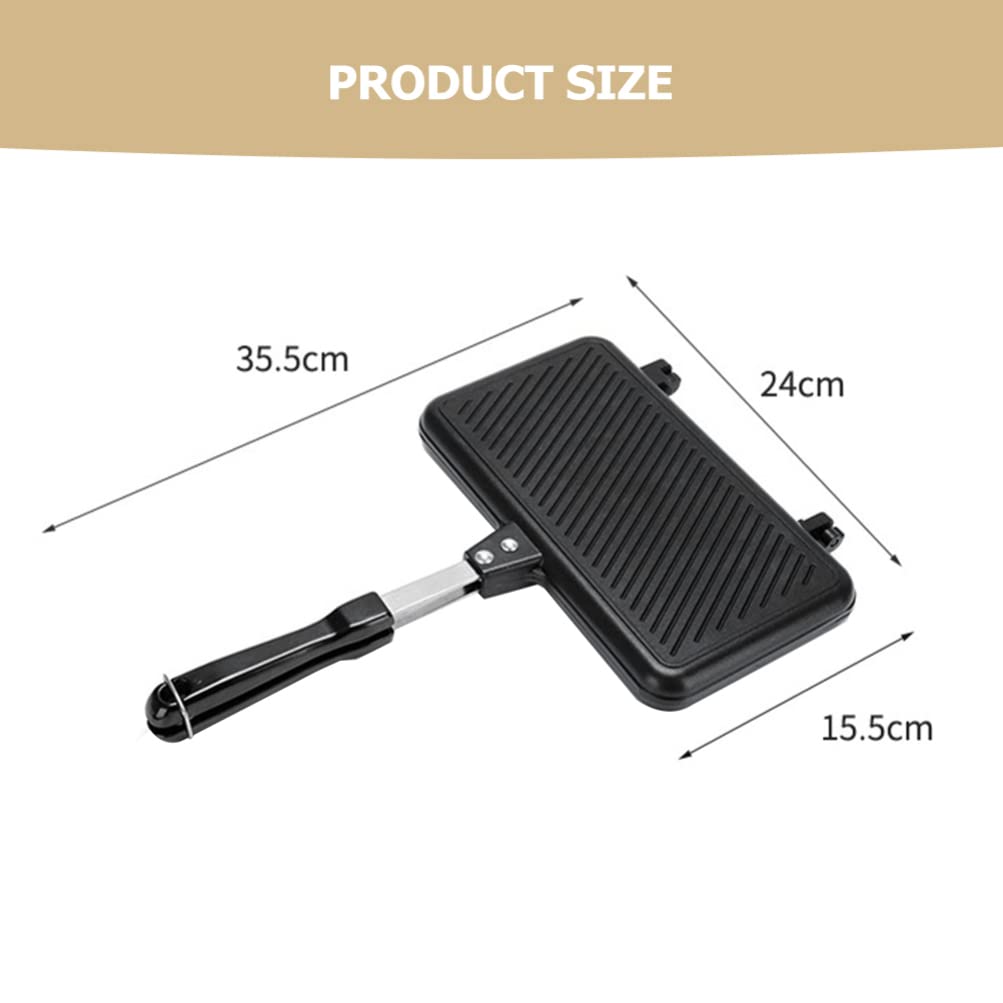 Hemoton Breakfast Sandwich Maker Double- sided Frying Pan, Non- stick Coating Grill Pan- Foldable Grill Frying Pan with - Handles for Bread Toast Breakfast Pancake Double Sided Pan