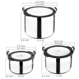 MasterPRO - Smart - Nesting Stainless Steel Collection - 3 Piece Stock Pot Set – 13.2 Quart, 7.3 Quart, 3.6 Quart - Safe for All Stove Types - Fast Heating - Tempered Glass Flat Lid