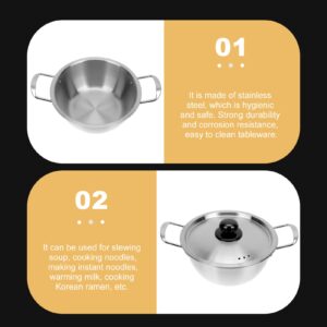 1 Set Stainless Steel Instant Noodle Pot Small Pots for Plants Chinese Aluminum Hot Pot Korean Ramen Noodle Pot Saucepan with Lid Stainless Steel Noodle Pot Non Stick Iron Soup Pot