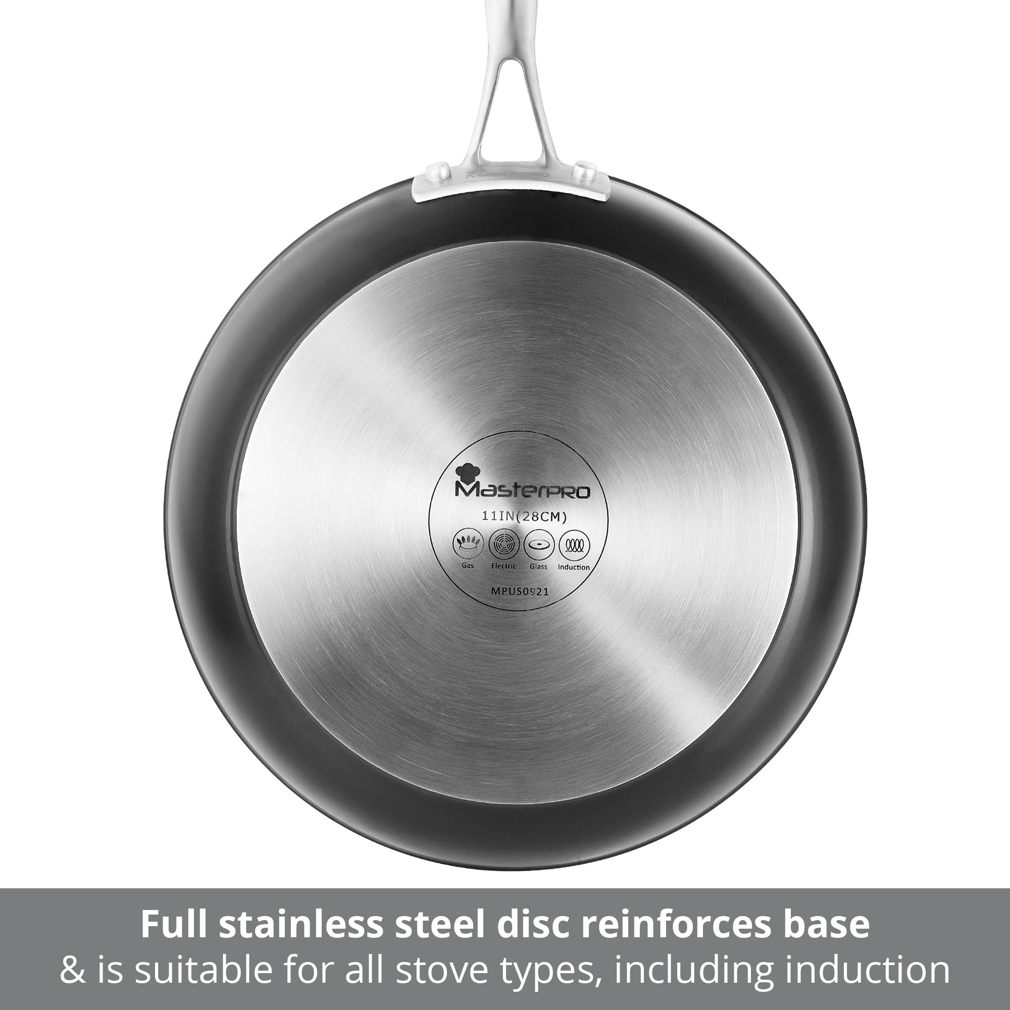 MasterPRO - Vital Forged Aluminum 11” Fry pan - Durable Quick Heating Pan with Stainless Steel Handles - Durable Cookware for All Stove Types - Dishwasher Safe