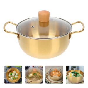 YARDWE 1 Set Ramen Pot Double Handle Milk Pot Instant Cooker Butter Melting Pot Hot Pot Korean Ramen Soup Pot with Lid Noodle Cooking Pot Stainless Steel Outdoor Casserole