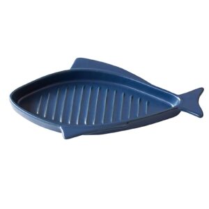 saji pottery 10-814 banko ware grill plate, bakeware dish, oven safe, approx. 11.0 x 6.3 inches (28 x 16 cm), fish griller, dark blue, made in japan