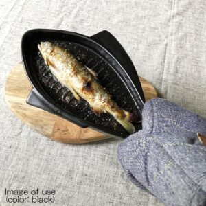 Saji Pottery 10-814 Banko Ware Grill Plate, Bakeware Dish, Oven Safe, Approx. 11.0 x 6.3 inches (28 x 16 cm), Fish Griller, Dark Blue, Made in Japan