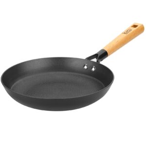 kway cast iron skillets, cast iron pan, 10 inch frying pans nonstick, less fat cooking pan - resistant hot wooden handle - easy to clean handy fry pan - camping indoor and outdoor cooking (10 inch)