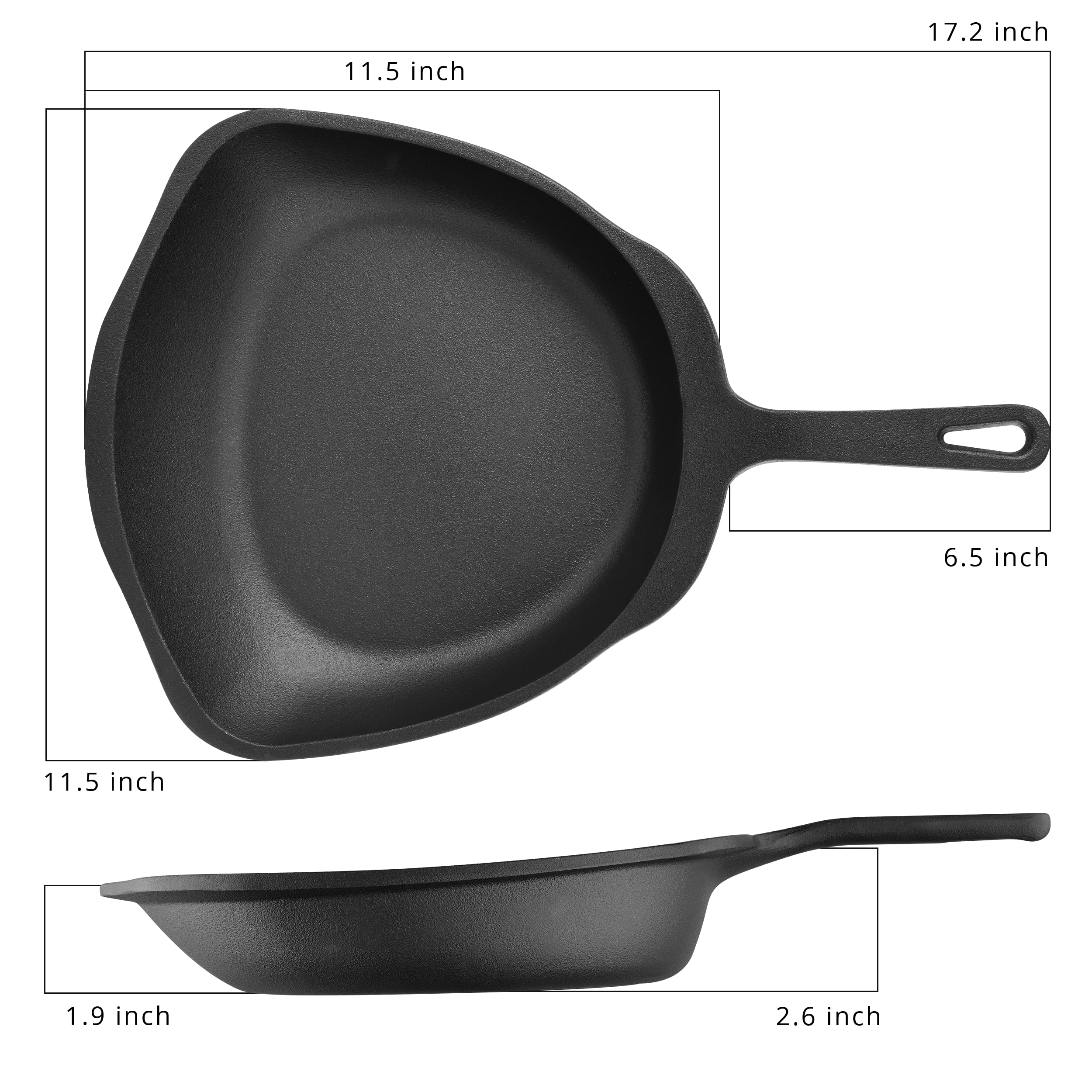 MasterPRO Pre-Seasoned Cast Iron Skillet - Unique Cooking, Saute and Frying Pan for Indoor and Outdoor Use – BBQ Grill, Fire, Oven Safe Camping Cookware, 11” Griddle, Black