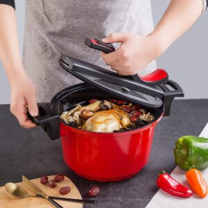 swiflon 5.8 Quart Nonstick Cast Aluminum Stock Pot, Cooking Pot with Easy Lock Low Pressure Lid, with Stainless Induction Base