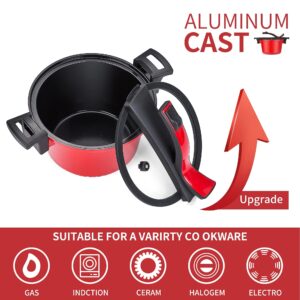 swiflon 5.8 Quart Nonstick Cast Aluminum Stock Pot, Cooking Pot with Easy Lock Low Pressure Lid, with Stainless Induction Base