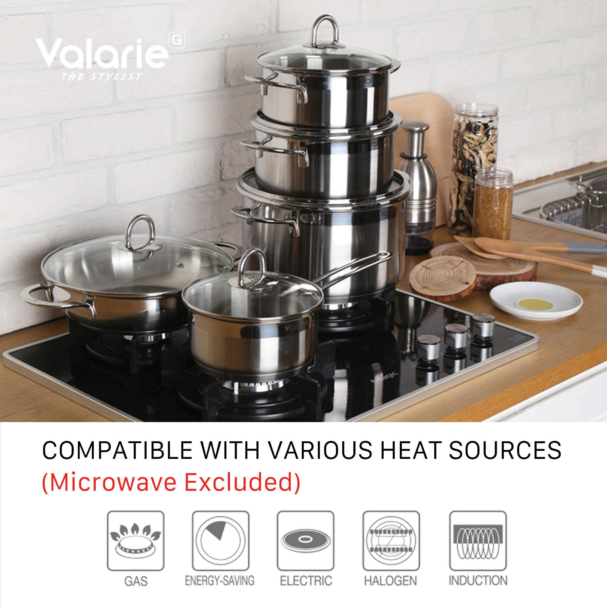 Valarie Korean Tri-Ply Aluminum Stainless Steel Cookware 24 CM 5.9-Quart QT Stockpot with Glass Lid, Multipurpose Use for Home Kitchen or Restaurant, Induction Cooker Compatible