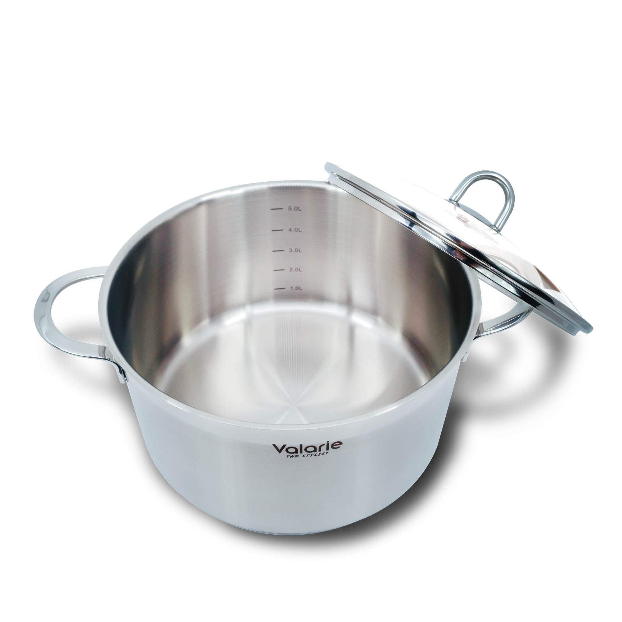 Valarie Korean Tri-Ply Aluminum Stainless Steel Cookware 24 CM 5.9-Quart QT Stockpot with Glass Lid, Multipurpose Use for Home Kitchen or Restaurant, Induction Cooker Compatible