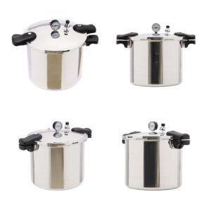 Thickened Explosion-Proof Pressure Cooker, 22L/23Qt 90Kpa 12.6x11.02" Aluminium Alloy+Bakelite Polished Cylindrical Pressure Tank with Steam Gauge for Kitchen Steaming and Stewing