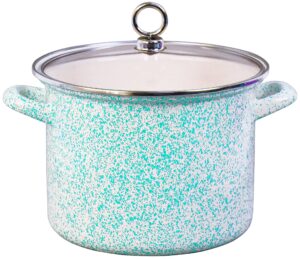 calypso basics by reston lloyd enamel stock pot with glass lid, 1.5 quart, turquoise/white marble