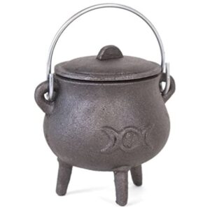 something different cast iron cauldron with triple moon design, metal, black, 7.5 x 6.3 x 11 cm