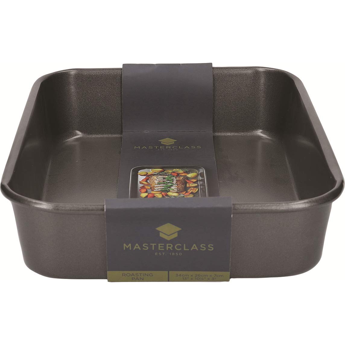 MasterClass KCMCHB2 Deep Roasting Tin, 34 x 26cm Roaster with PFOA Free Non Stick, Robust 1mm Carbon Steel, Grey