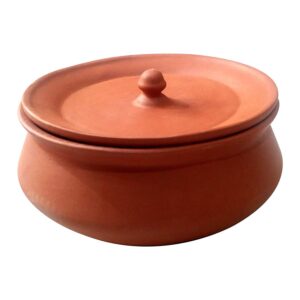 export quality terracotta clay curd pots 500 ml, brown handi with lid (biryani handi, dahi handi) (earthenware, induction bottom) 1200ml (pack of 1), 18 x 18 x 15 cm