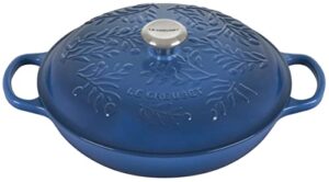 le creuset olive branch collection enameled cast iron signature braiser, 3.5 qt., marseille with embossed lid