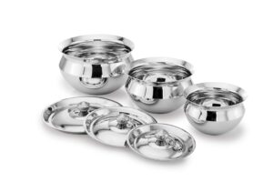 expresso stainless steel heavy gauge induction friendly kitchen serving, cooking bowl, biryani handi set of 3 pieces, model - belly
